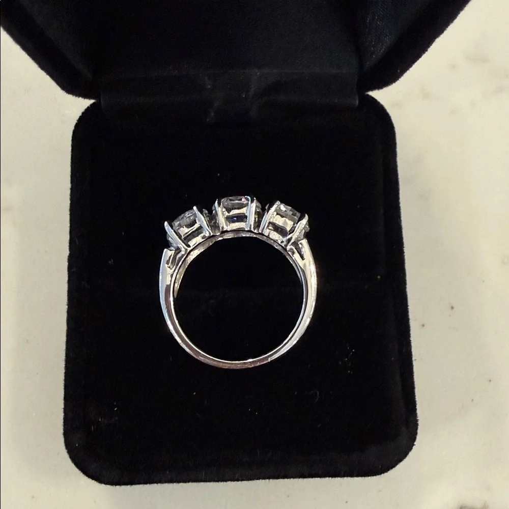 Elegant Silver Triple Stone Ring